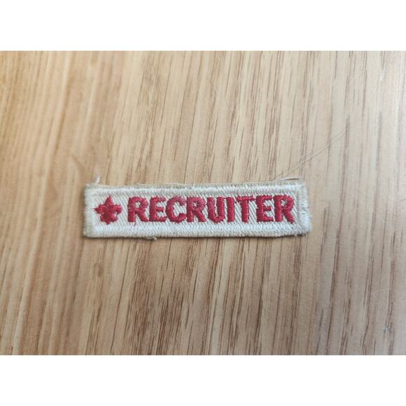 Vintage Boy Scouts of America Recruiter Strip Patch Tan Red Fleur-de-Lis BSA - Picture 1 of 3